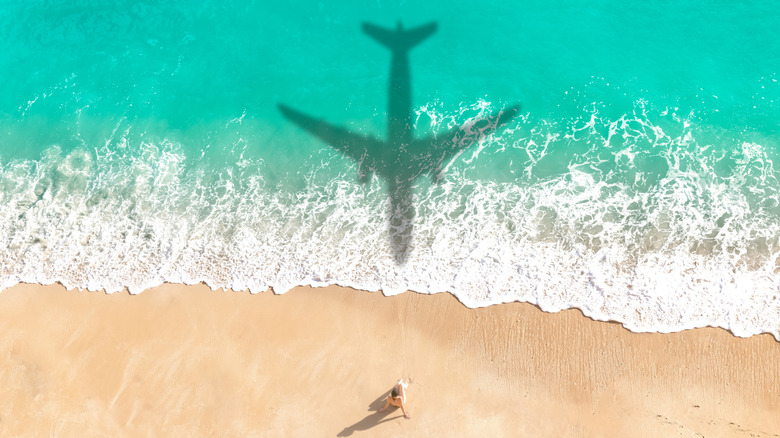 Plane flying over the Caribbean