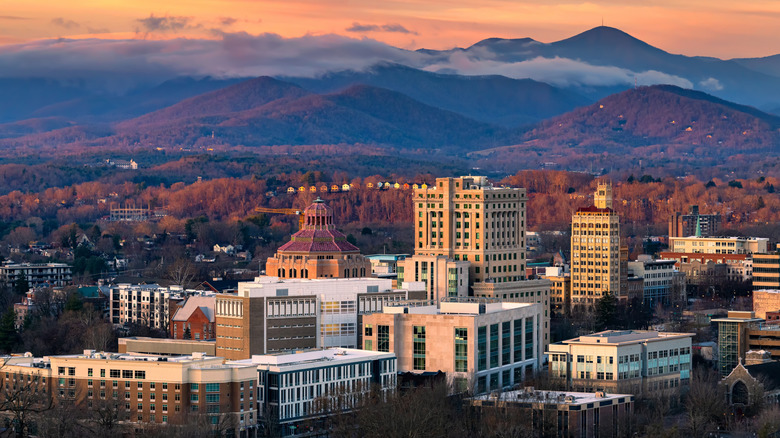 The skyline of Asheville, North Carolina at dawn