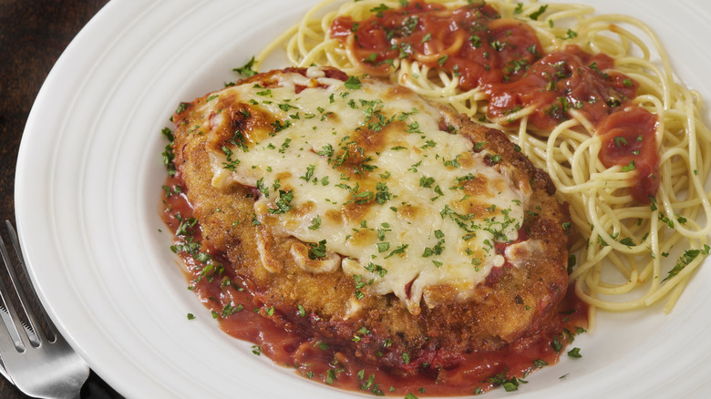 chicken parmesan on pasta