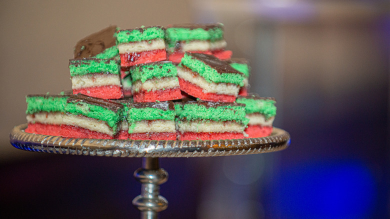 rainbow cookies on tray