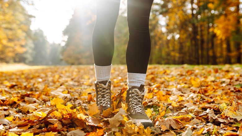 Close up of hiker walking