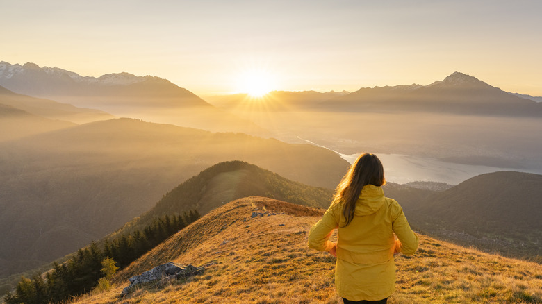 Person on early morning hike