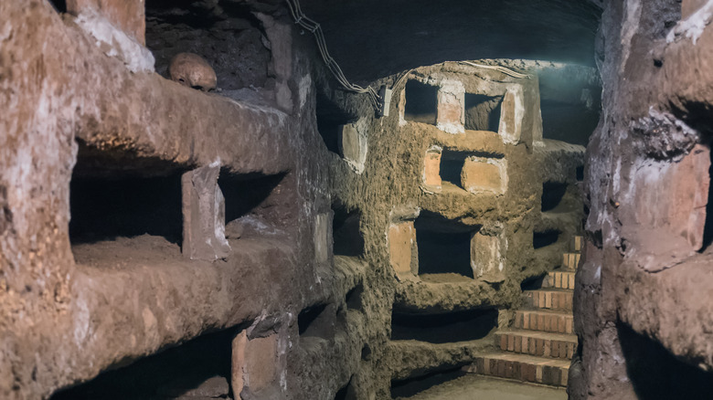 Caverns in the Christian catacombs beneath Rome