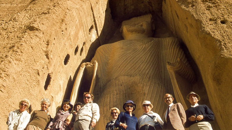 Tour group in front of Bamiyan