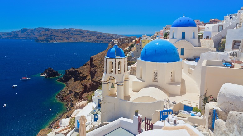 White and blue Greek homes