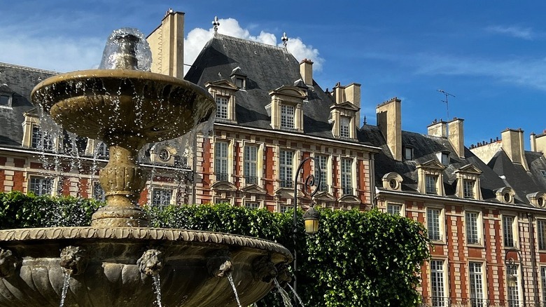 fountain outside Cour De Vosges, Paris