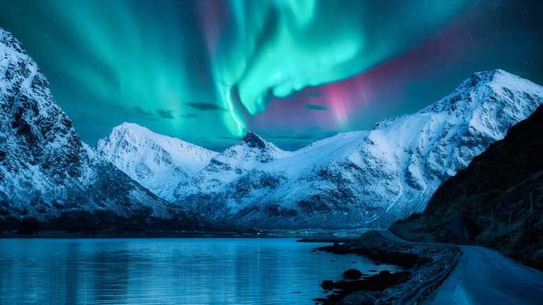 Northern Lights with mountains