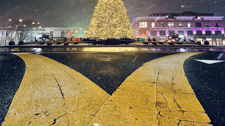 Christmas tree in snow in Franklin