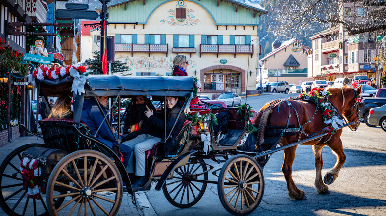 People taking ride in horse carriage, Leavenworth