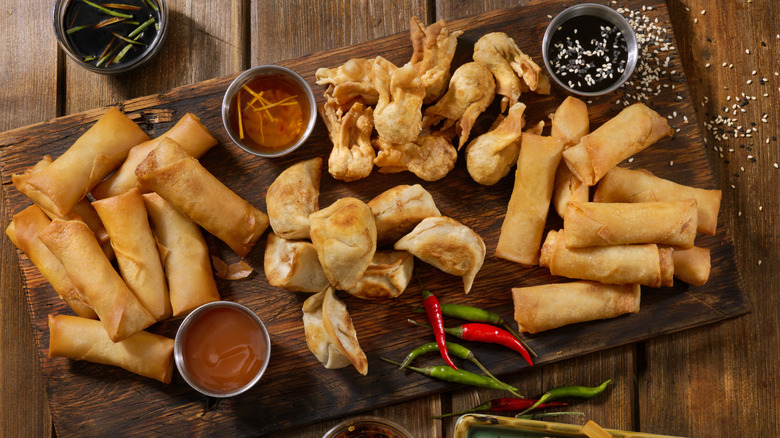 Loaded platter of Asian appetizers