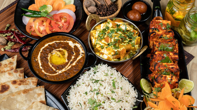 Lavish spread of assorted Indian foods