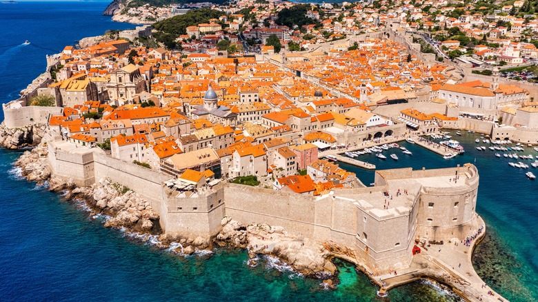 Dubrovnik old city walls and town, aerial photograph