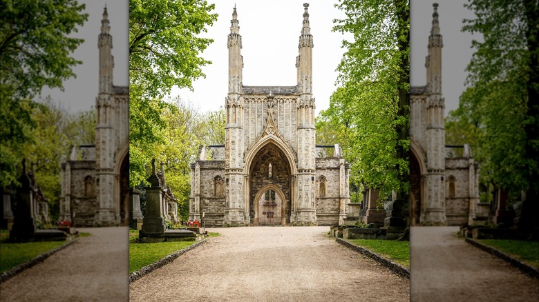 majestic church among greenery