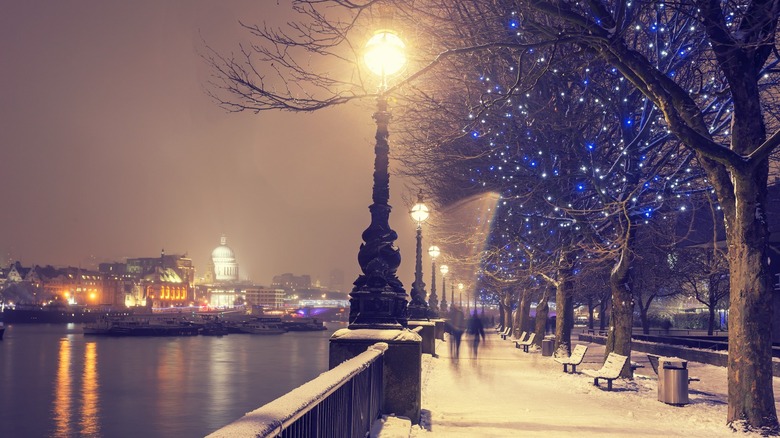 A bridge covered in snow