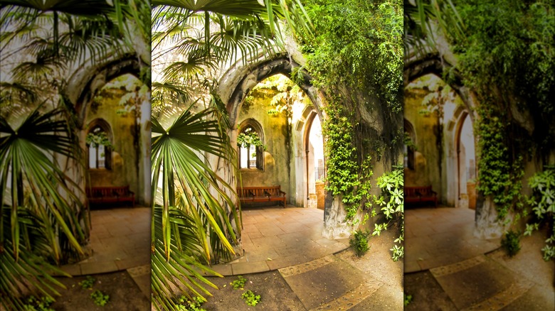 church doorway covered in greenery