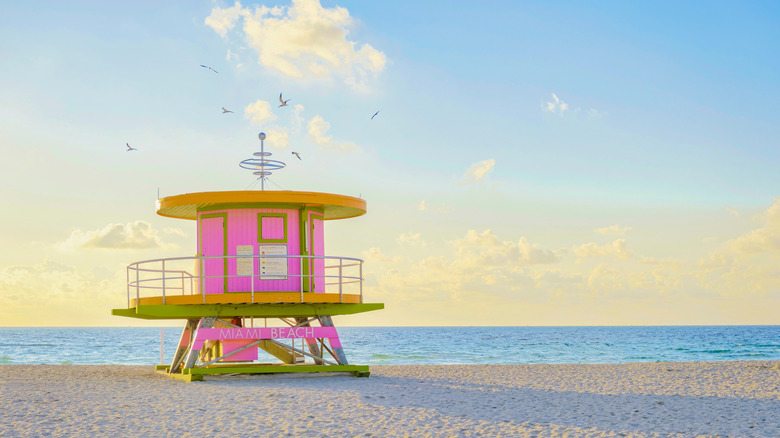 Colorful lifeguard post on Miami Beach