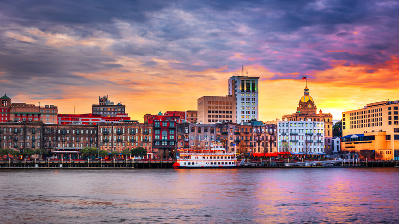 Colorful sky above Savannah, Georgia