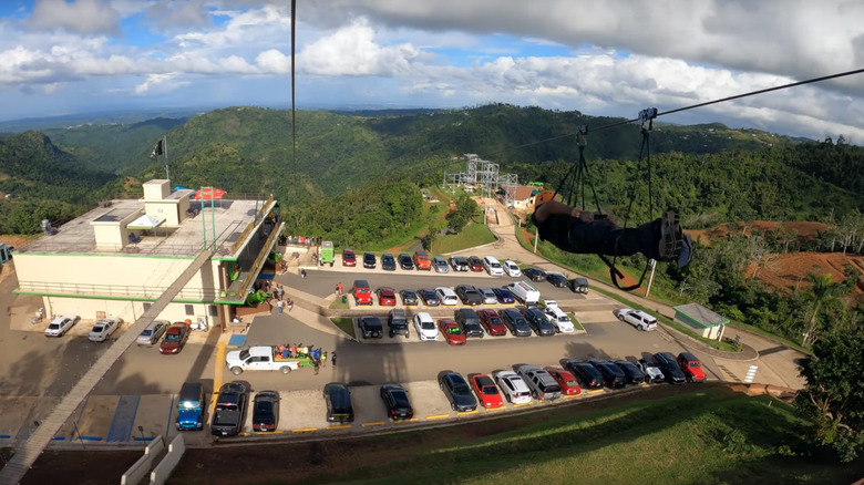 Rider on El Monstruo zipline