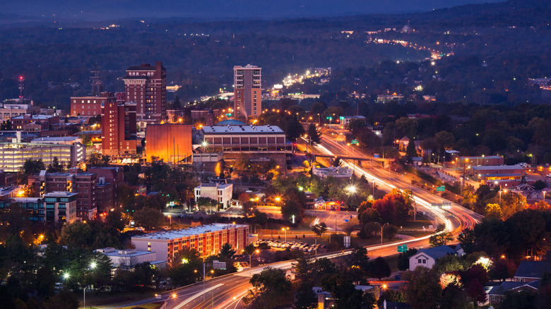 aerial Asheville at night