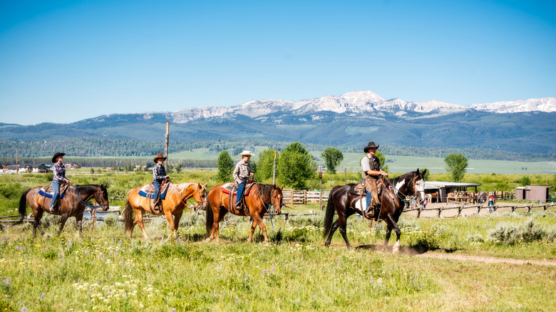 People riding horses at an Idaho dude ranch