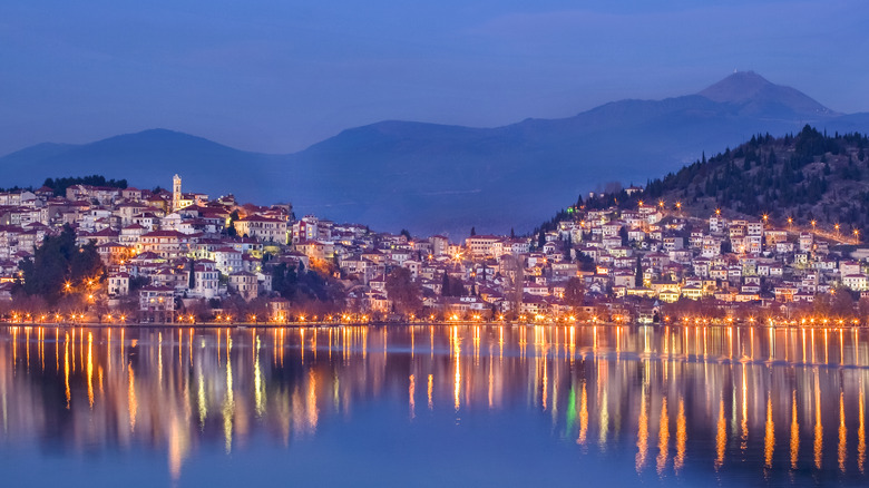 Kastoria on lake at night