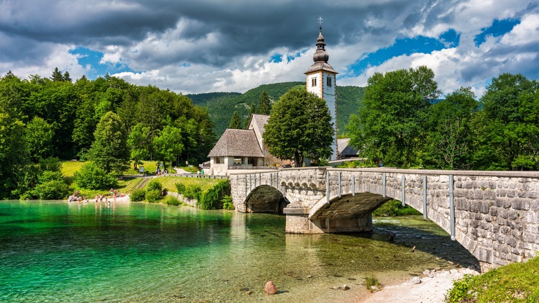 Lake Bohinj church and bridge