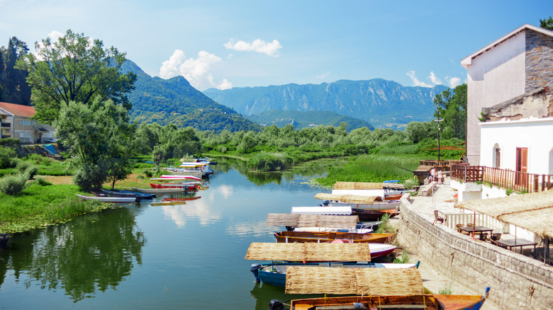 boats, buildings on Lake Shkodër