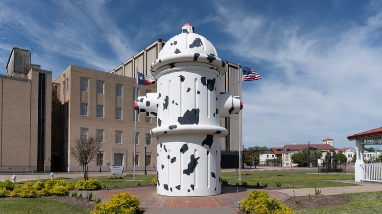 Fire hydrant decorated in Dalmatian spots