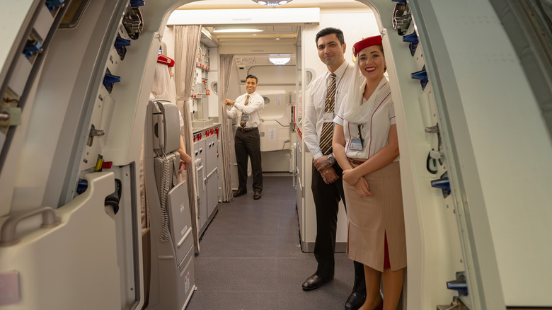 Cabin crew on Emirates flight