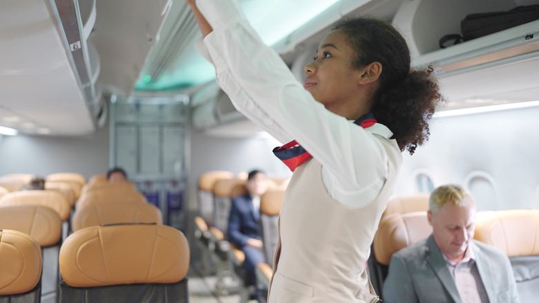 Attendant by the overhead bin