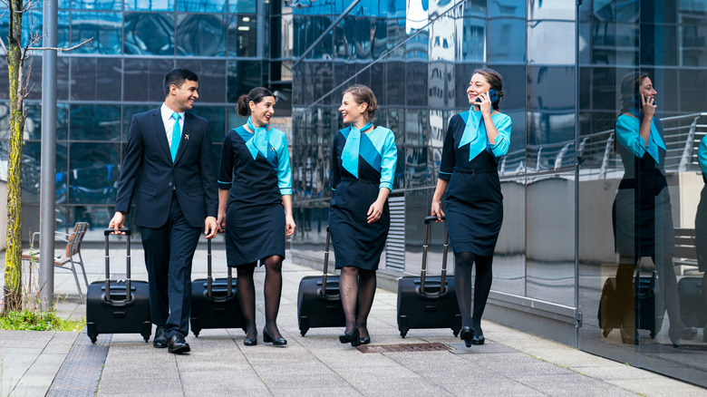 Cabin crew prepare for flight