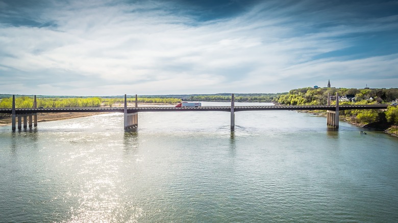 A truck crossing the Missouri River in Yankton, South Dakota