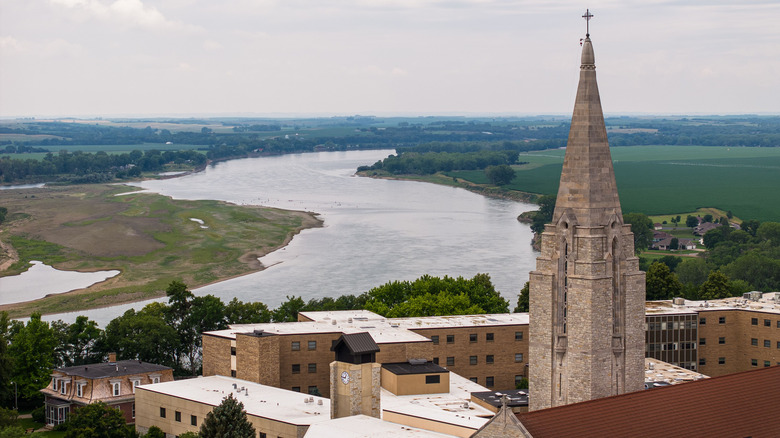 An aerial view of Yankton and the Missouri River in South Dakota