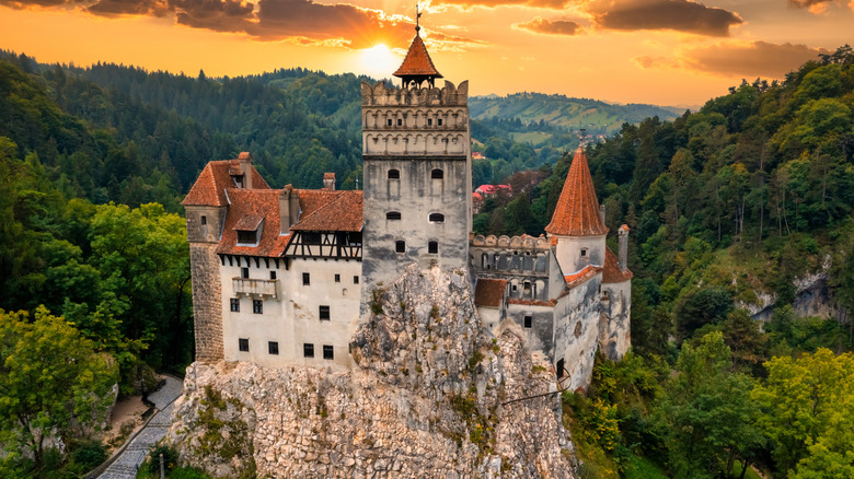 Beautiful Bran Castle at sunset in Romania