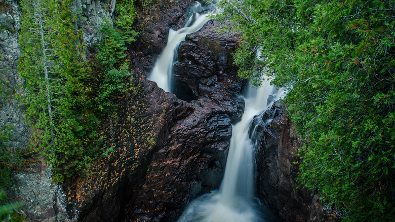 Two waterfalls in a forest