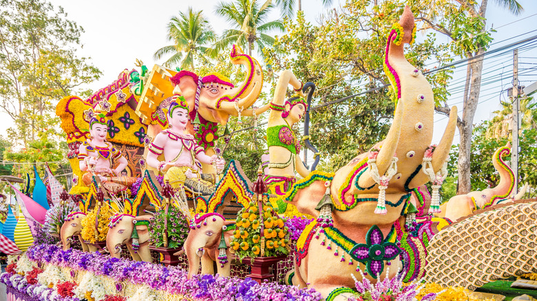 Elaborate flower float from Chiang Mai Flower Festival