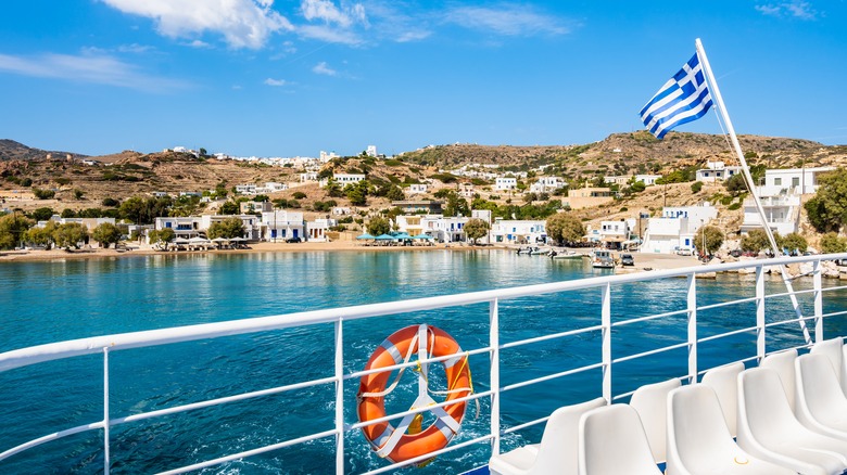 View of Greek island from ferry