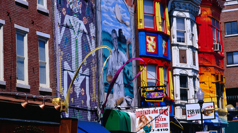 Murals along the exterior of the buildings in Philadelphia