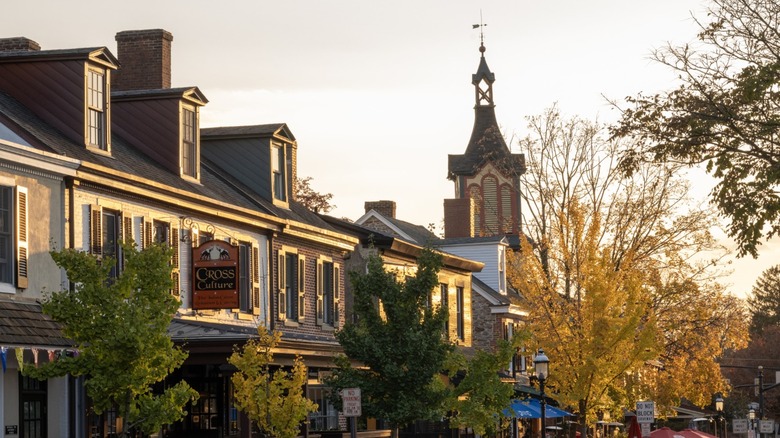 Doylestown commercial street at sunset