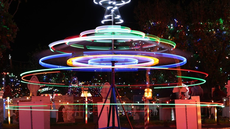 Whirling lights outside at the Koziar's Christmas Village in Bernville, Pennsylvania