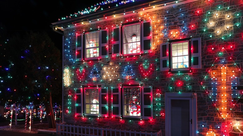 House decorated with Christmas lights at Koziar's Christmas Village in Bernville