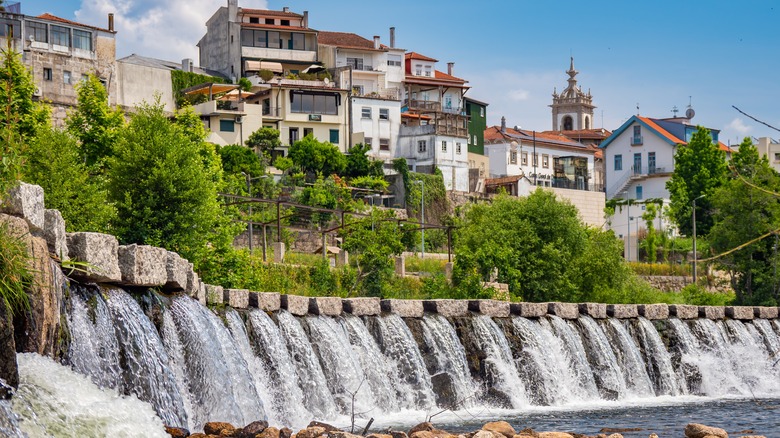 Water flowing into the Tâmega River in Amarante, Portugal