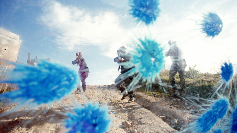 Paintballs being shot