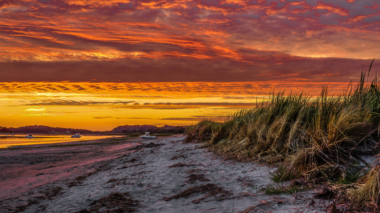 Beautiful orange sunset on Crane Beach.