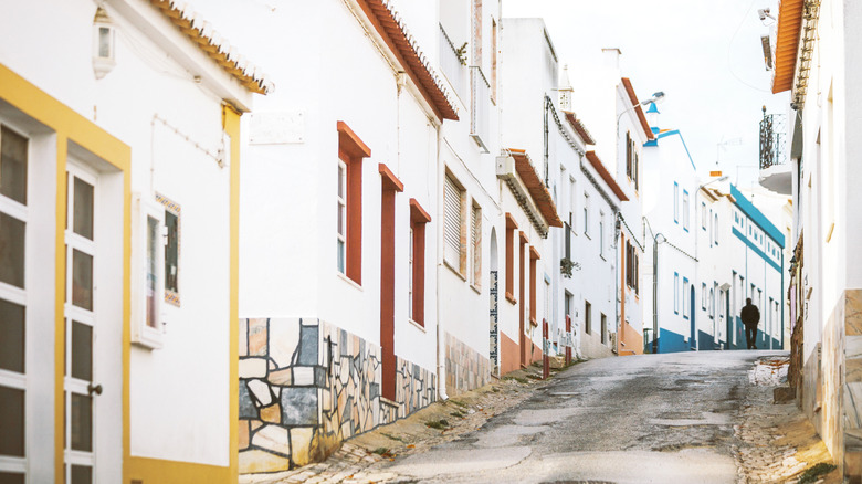 A small street in Burgau, in the Algarve in Portugal