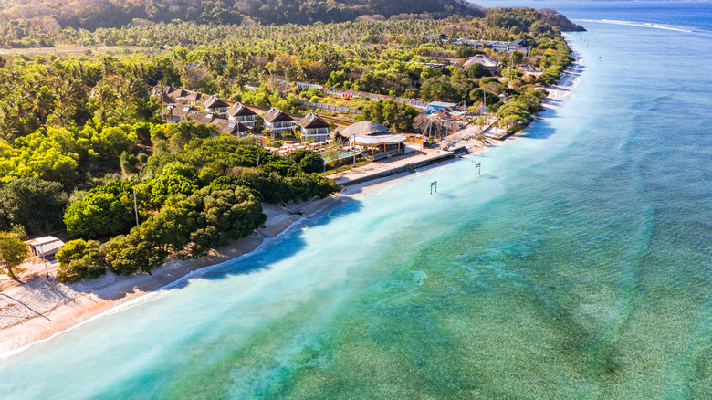 Aerial view of Gili Trawangan island in Indonesia