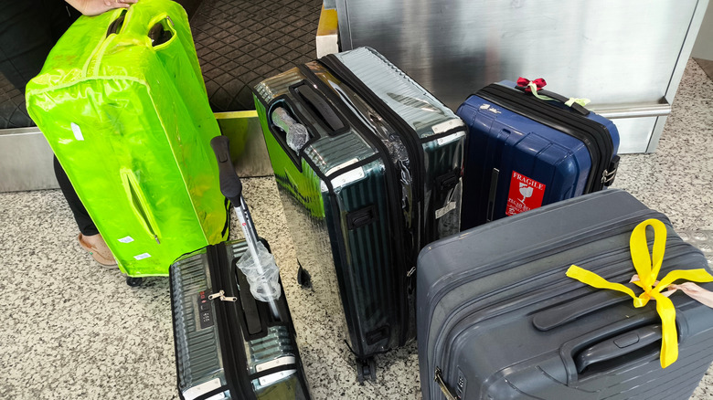 Luggage being weighed at the airport