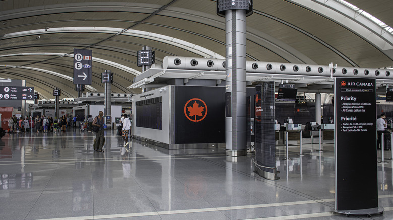 A view of the interior of a terminal at Toronto Pearson International Airport