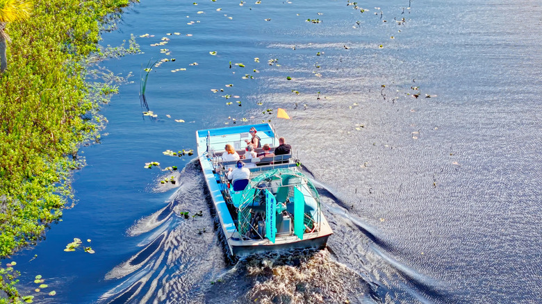 Airboat cruising through the lake