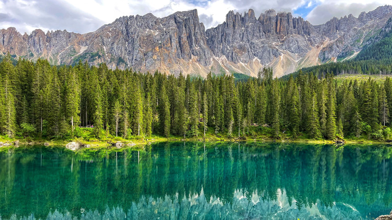 Lago di Carezza along the Great Dolomite Road in Italy